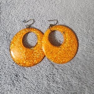 Retro Orange Glitter Resin Hoop Earrings